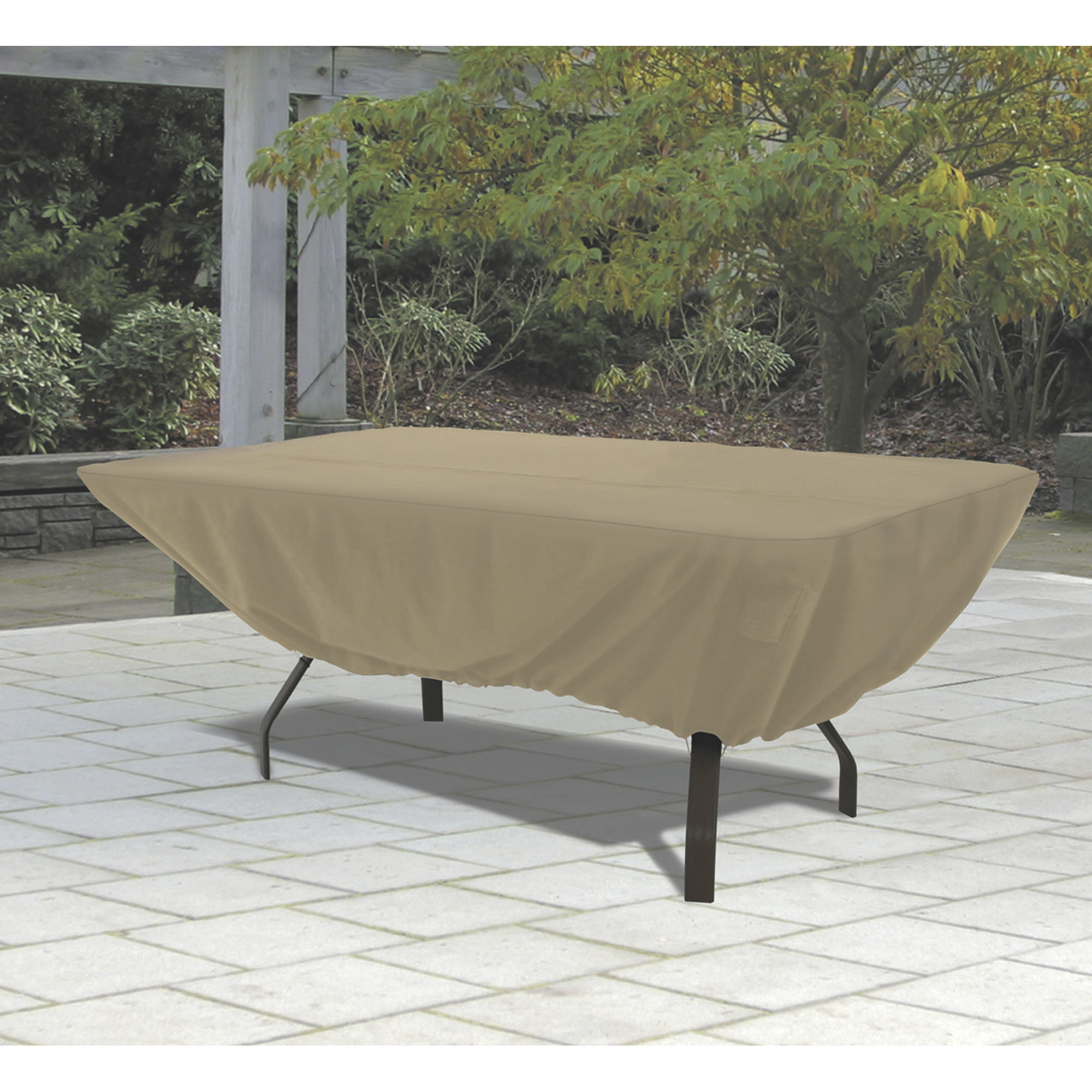 Classic Accessories Terrazzo Rectangular/Oval Patio Table Cover, All Weather Protection Outdoor Furniture Cover, Sand, 72in.L x 44in.W x 23in.H, Model# 58242